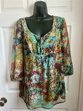 Esprit Vintage Blouse Style Abstract Print Tunic Large Multicolor Top Tunic Boho